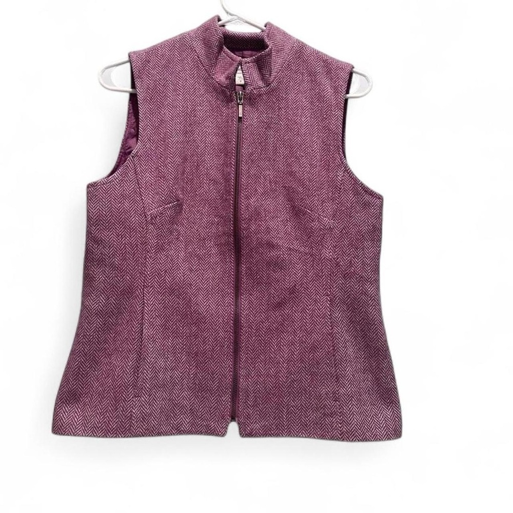 Coldwater Creek Purple Houndstooth Zip Up‎ Vest Size 8 Wool Blend